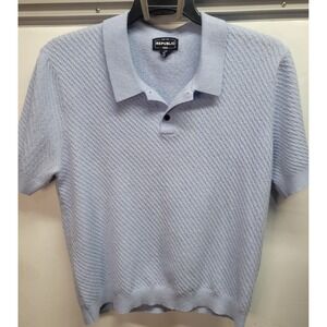 FOR THE REPUBLIC MEN KNIT wool blend POLO LIGHT BLUE TEXTURED sweater sz L